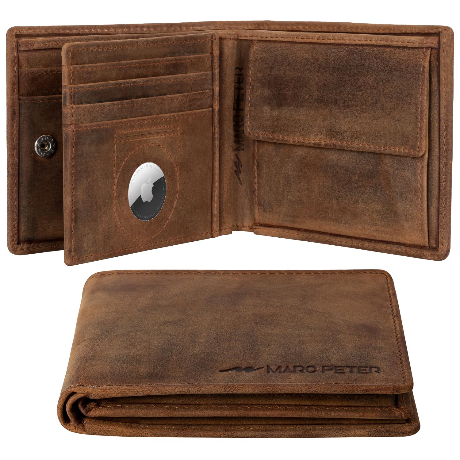Marc Peter® Echt-Leder Geldbörse Hanover | Geldbeutel für Herren mit RFID-Schutz | Groß 10 Fächer Portmonee | Leder Portemonnaie