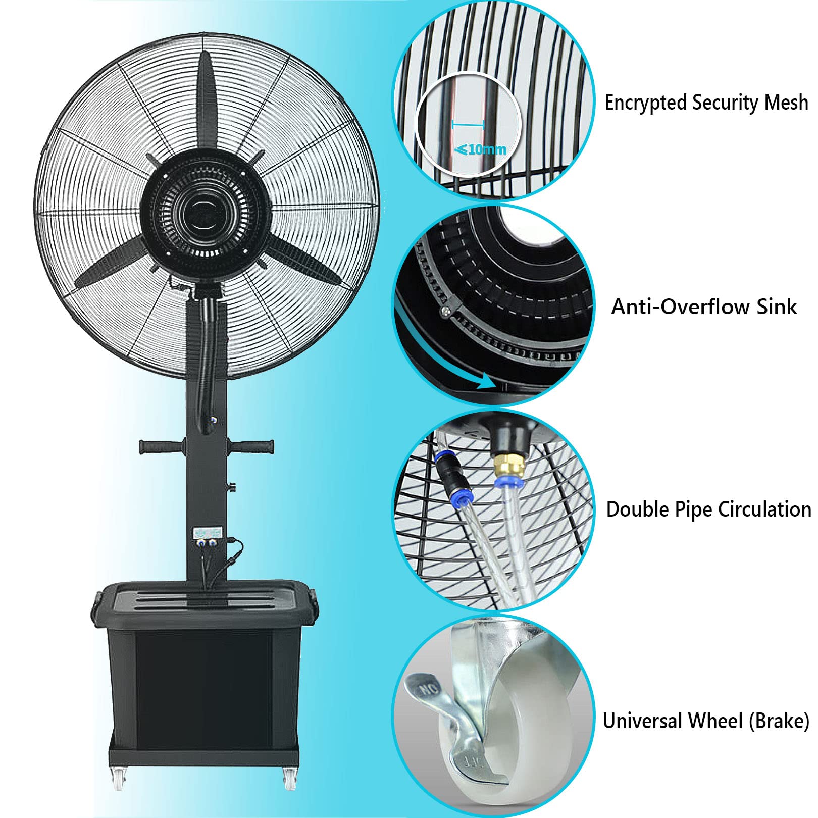 Ventola di raffreddamento oscillante con 3 velocità e serbatoio da 11 galloni, ventola di raffreddamento industriale resistente per patio esterno