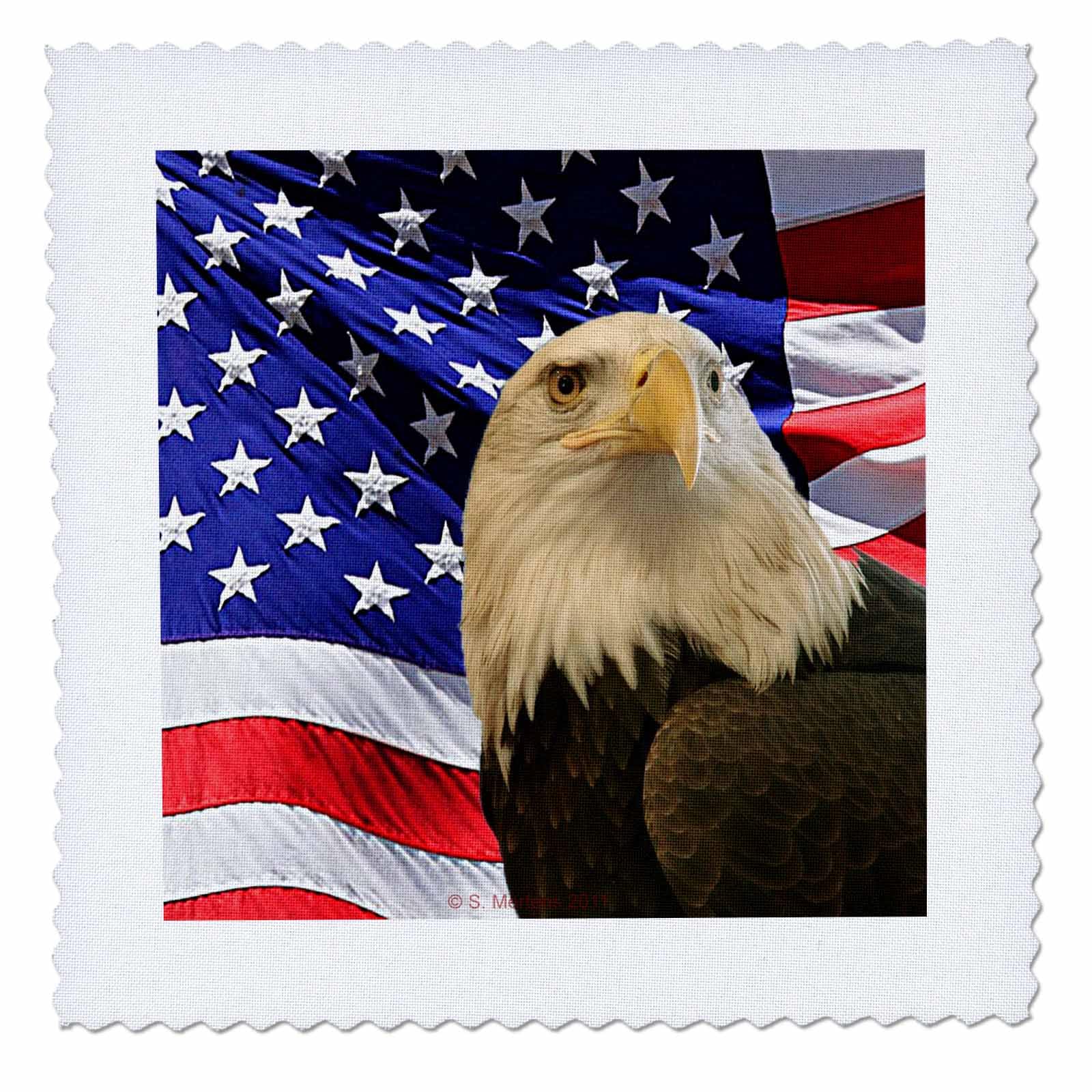 3dRose Bald Eagle and American Flag - Quilt Square, 6 by 6