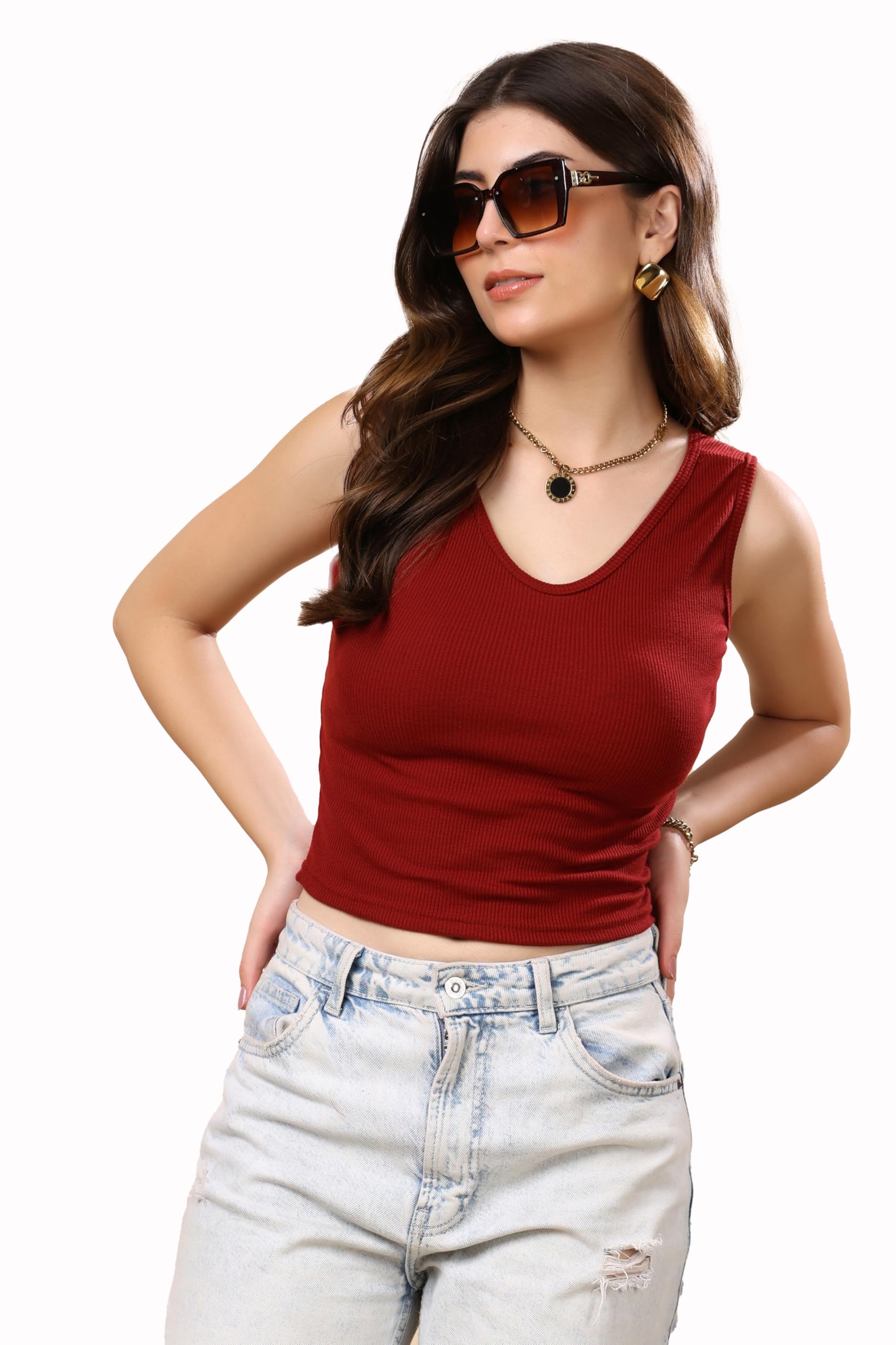 kex KEX® Premium Seamless Round Neck Crop Tank Top for Women's & Girl's | Crop Tank Top Casual | Soft & Breathable Fabric | Sleeveless Slim Fit Casual Sports Top | Cotton Blend Gym, Yoga & Everyday Wear-picture-10