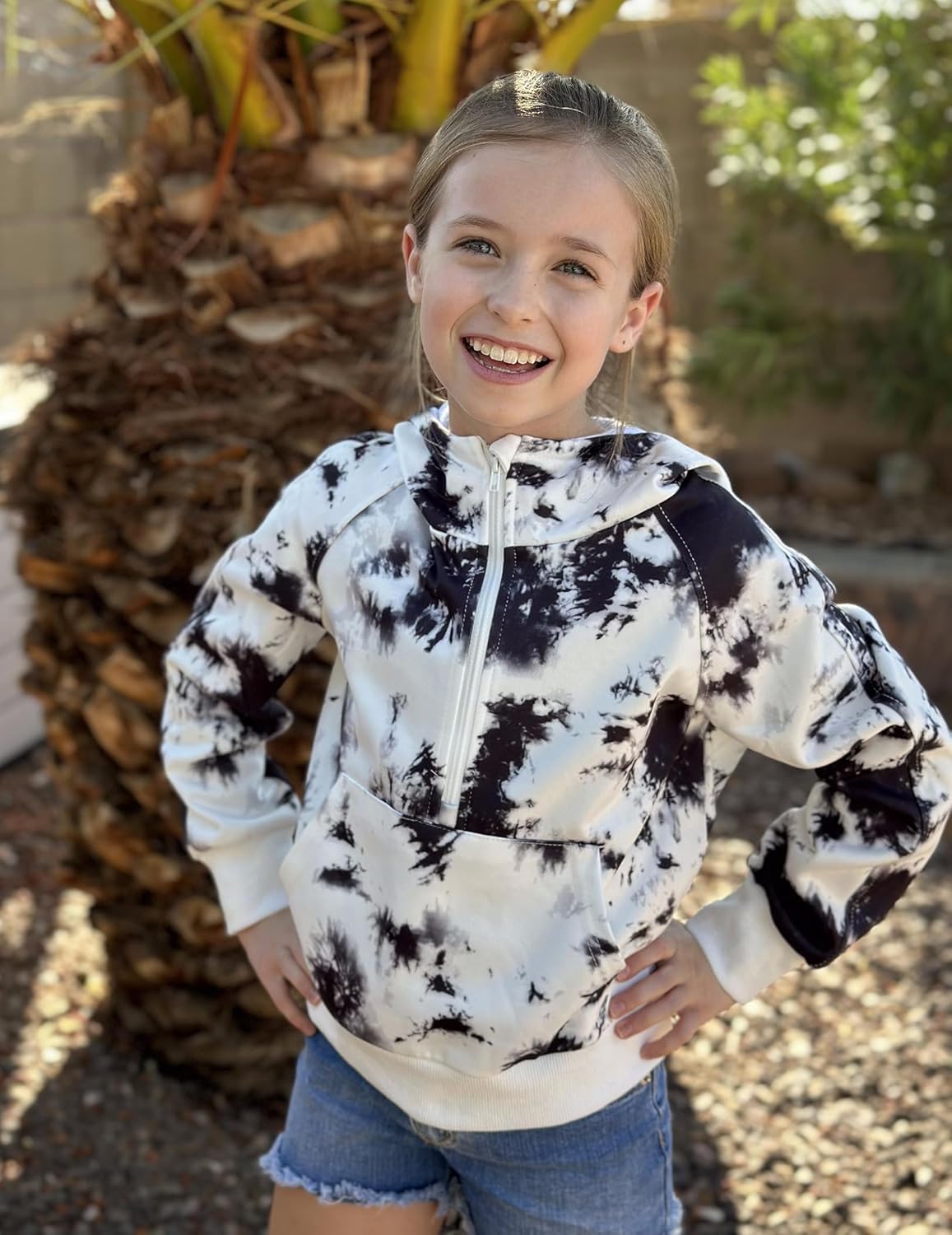 Arshiner Girls Half Zip Sweatshirt Fleece Hooded Pullover for Teen Long Sleeve Tops Fall Winter Clothes Thumb Hole - Image 3