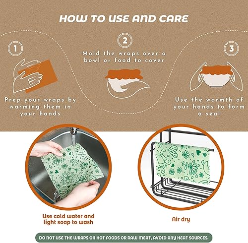 Miniatura 25 de Akeeko Envolturas reutilizables de cera de abejas – Surtido de 9 paquetes, reutilizables, sin plástico, almacenamiento de alimentos 5 pequeñas, 2