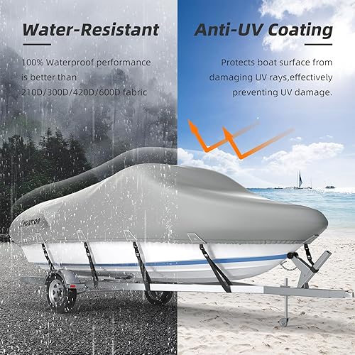 Miniatura 2 de XPORTION Cubierta para barco, cubierta impermeable de 22 a 24 pies, cubierta de barco de tela de grado marino resistente a los rayos UV 600D, se