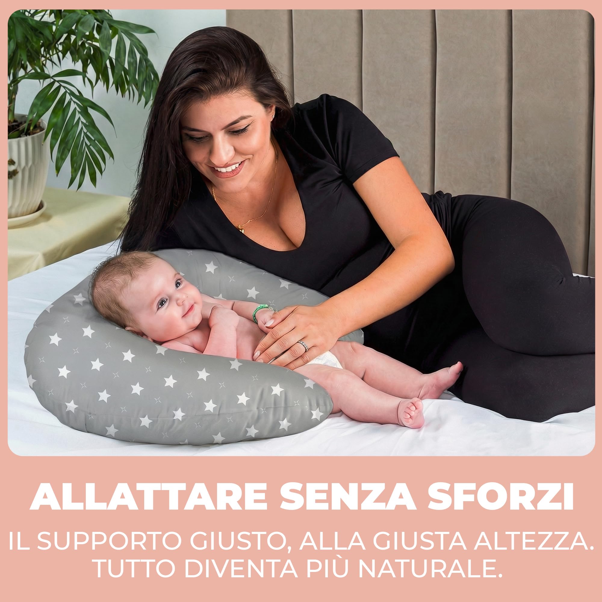 Cuscino Allattamento e Gravidanza Ciambella Allattamento Neonato con Federa in 100% Cotone e Morbido Riempimento Supporto Ergonomico alla Schiena Idea Regalo per Neo Mamme Accessorio Premaman Lavabile