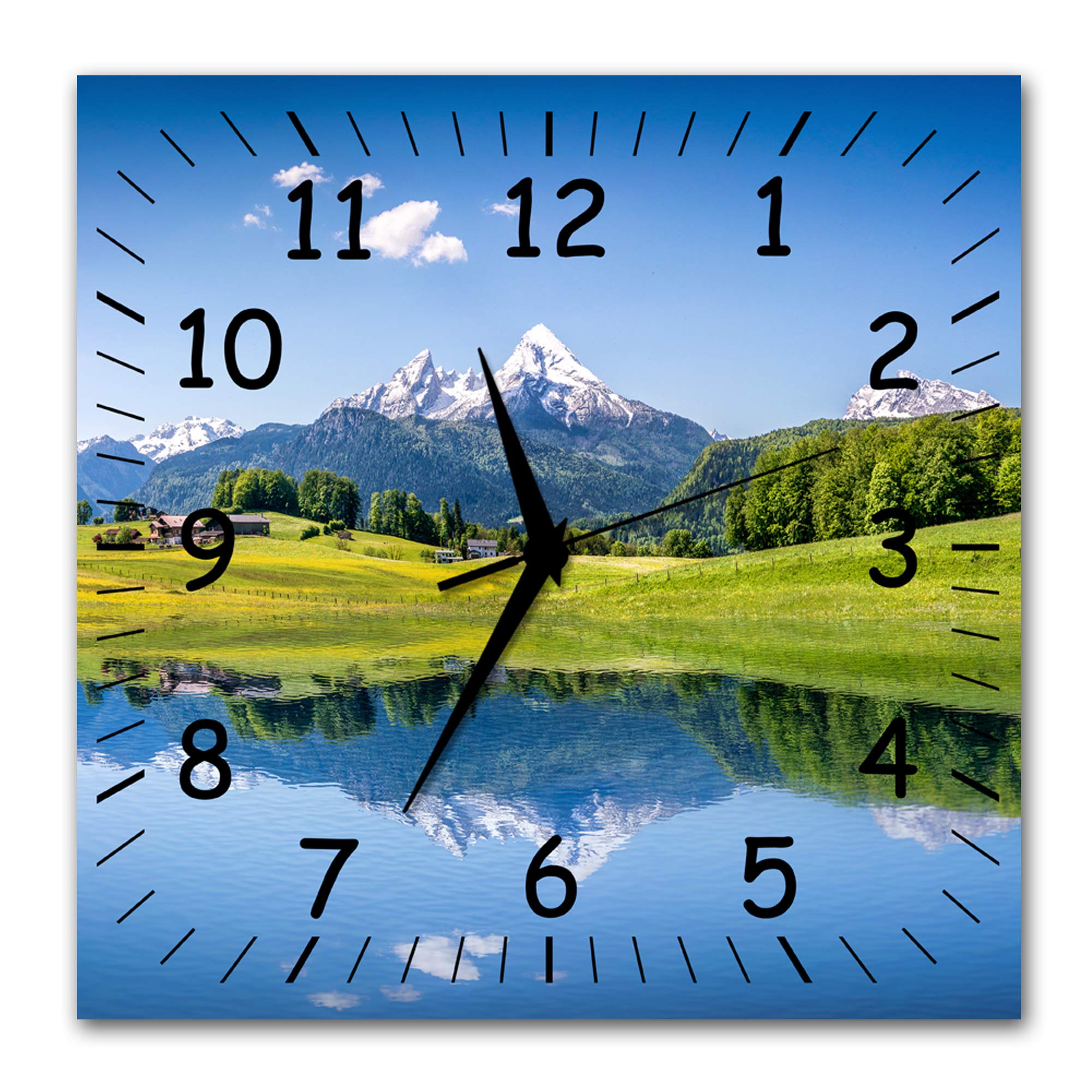 BM Funk Quarz Wanduhr Funkwanduhr Funkwanduhren Funkuhr Funkuhren kein Ticken lautlos geräuschlos leise modern ohne Tickgeräusche groÃŸ XXL Wohnzimmer Küche See Berge Natur 9306-1a SZ