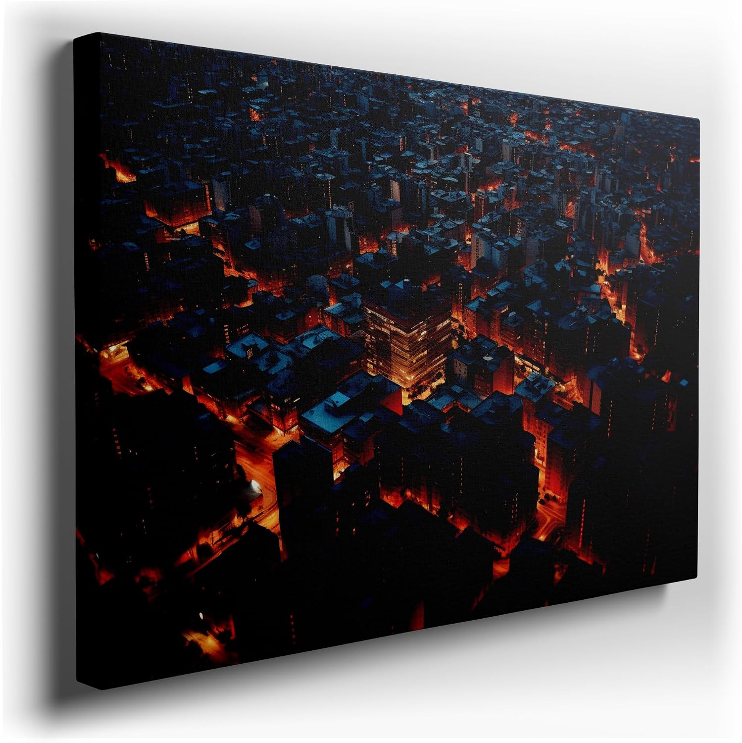 Canvas for Living room. Illuminated Intrigue: Exploring the Mystery of the Crimson-Lit Cityscape, 27 x 18 inch Canvas Wall Art - Modern Home Decor