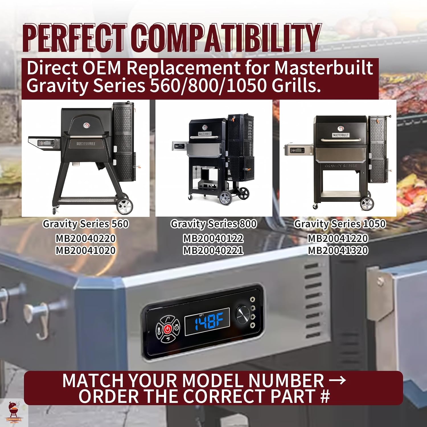 Replacement Non-WiFi Controller Combo Set for Masterbuilt Gravity Series 560/800/1050 Digital Charcoal Grill + Smoker – Full Kit Includes Control Panel, 4 Meat Probes, 3 Door Switches & Power Adapter