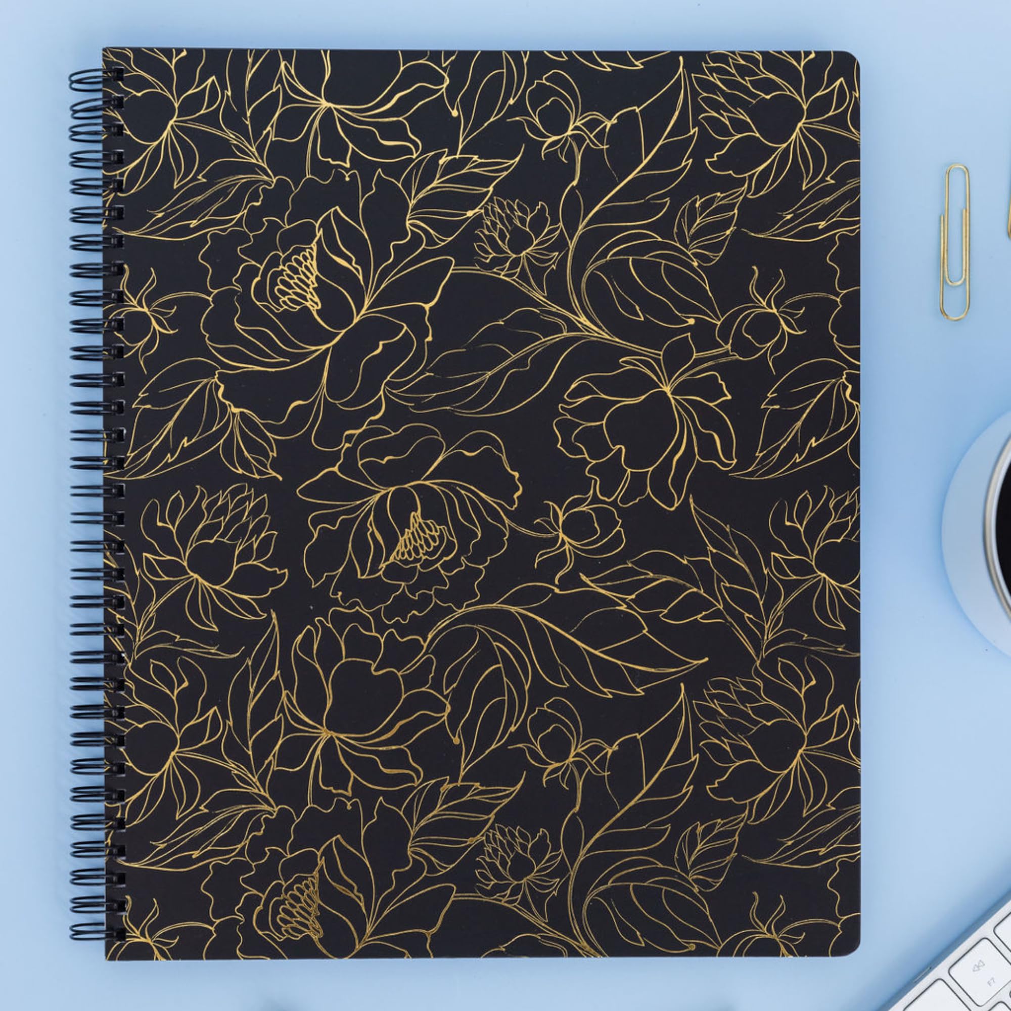 Steel Mill & Co Cute Large Spiral Notebook College Ruled, 11" x 9.5" with Durable Hardcover and 160 Lined Pages (Gold Floral) - Image 3