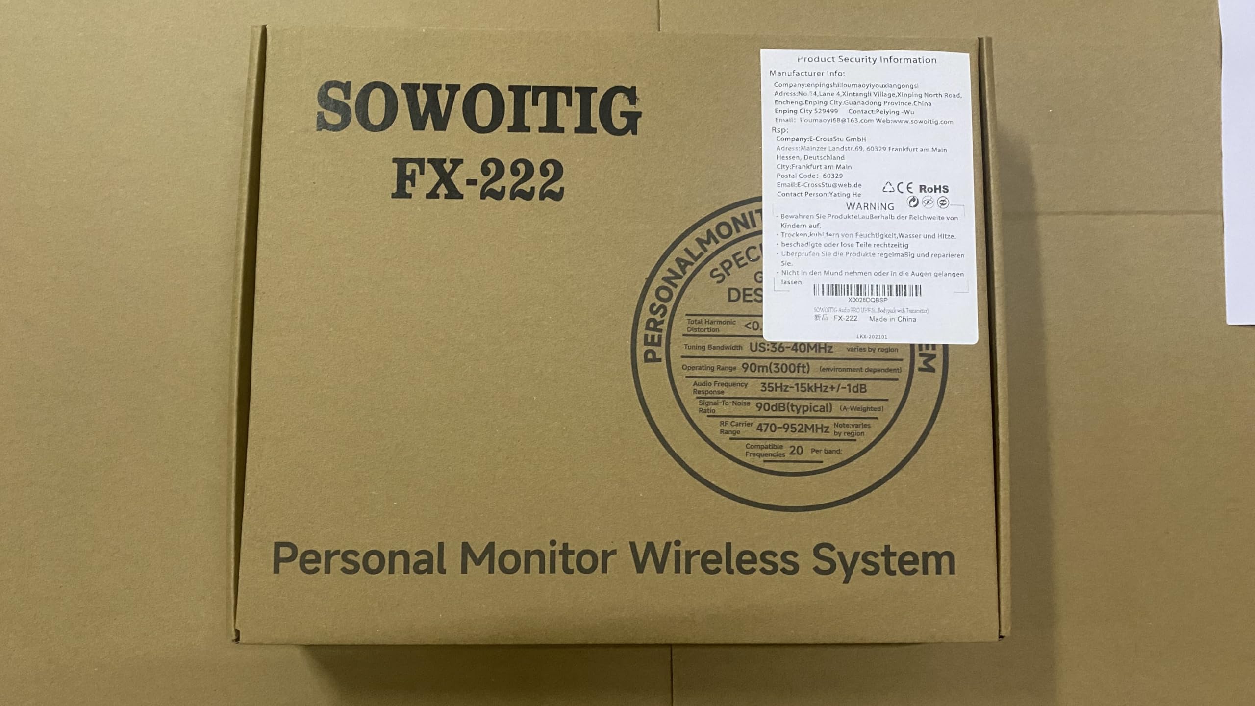 Sistema di monitoraggio wireless in-ear UHF-IEM (mono) con trasmettitore in metallo a rack, ricevitore bodypack e auricolari, 100 frequenze, portata 80 m
