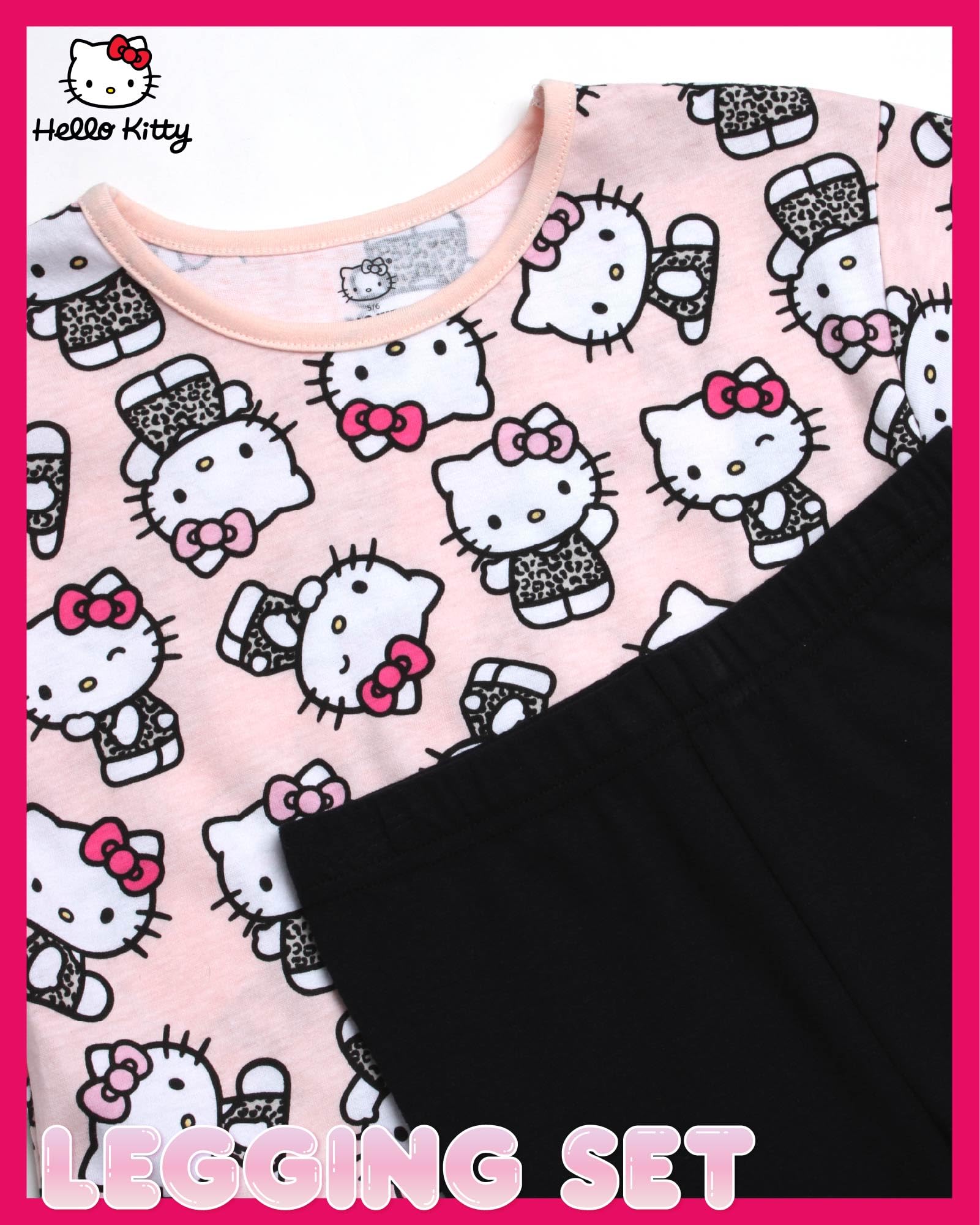 Hello Kitty Conjunto de leggings para niñas, camiseta estampada de 2 piezas y leggings cómodos a juego para niñas (2T-12)