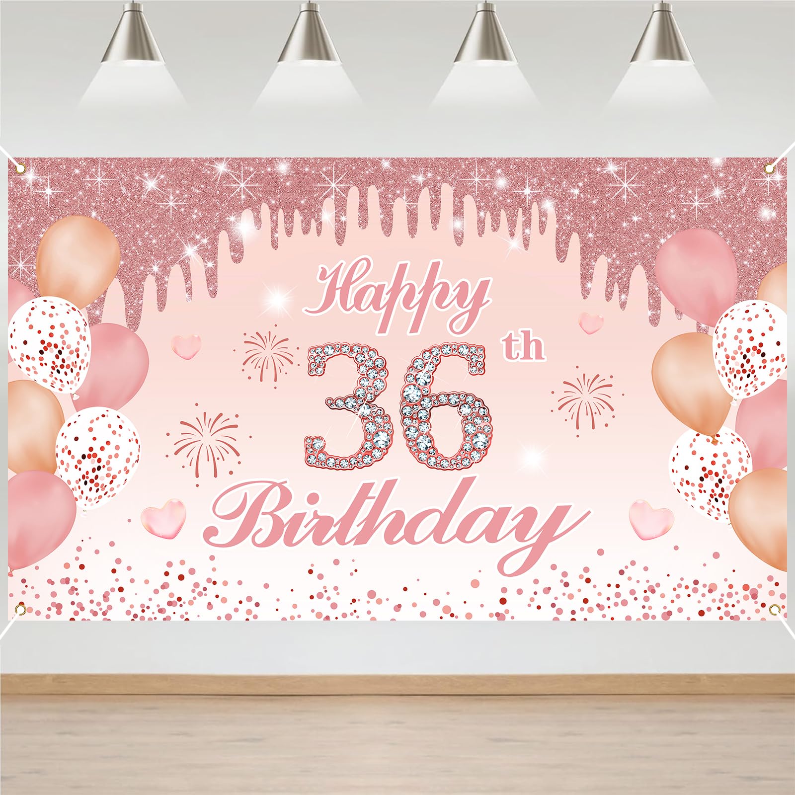 36th Birthday Decorations Door Banner Pink Happy Birthday Banner for Party Backdrop for Women Home Outdoor Cover Party Decoration Supplies Poster — image 1