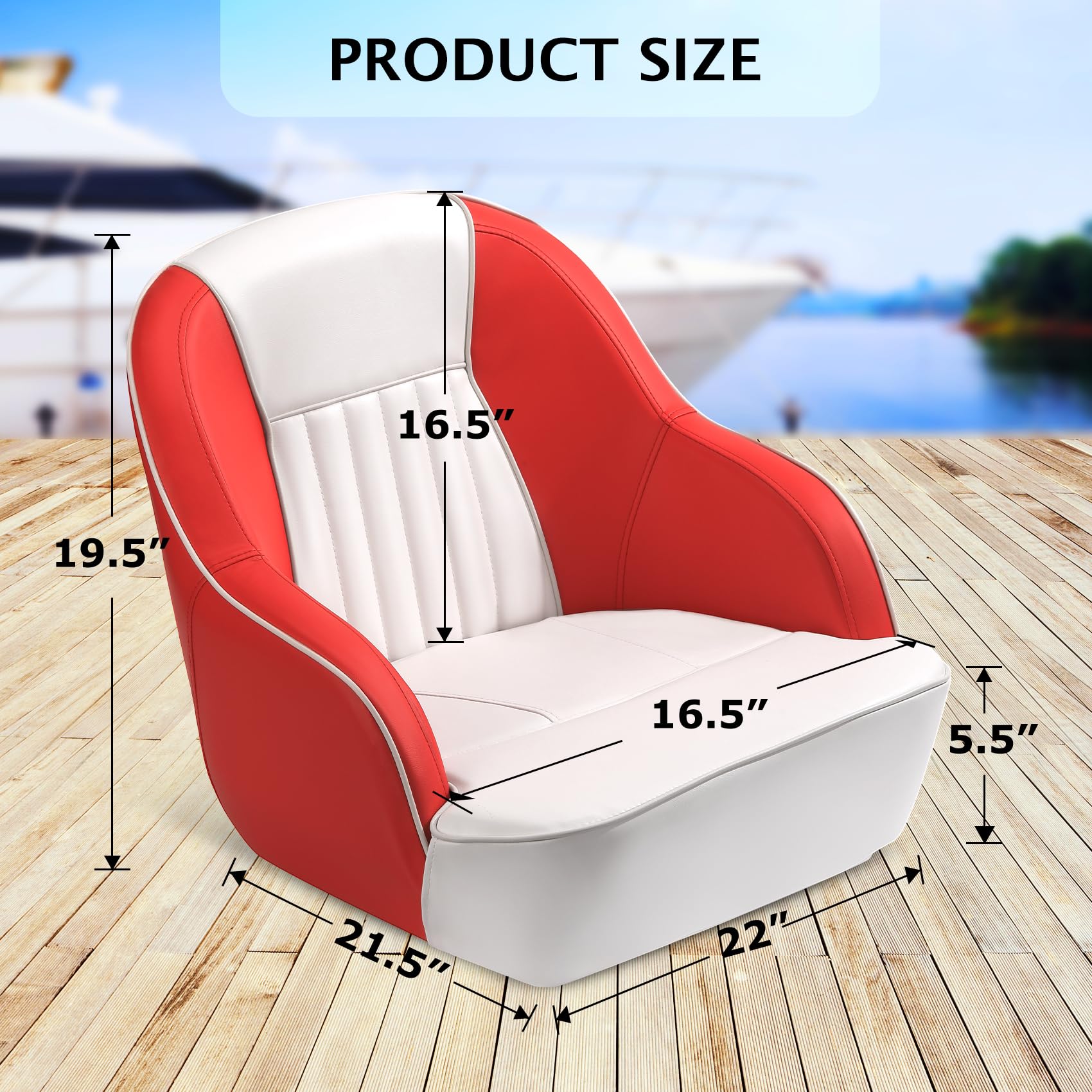Sedia capitano ergonomica per barca pontoon - Imbottitura in schiuma densa, schienale alto, braccioli curvi - Struttura in plastica stampata a iniezione, montaggio standard - Ideale per pesca