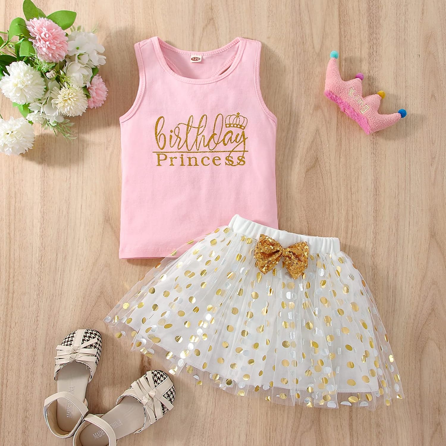 Toddler Kids Baby Girls Birthday Princess Outfits Dress Vest Sleeveless Shirt Polka Dots Tulle Tutu Skirt 2Pcs