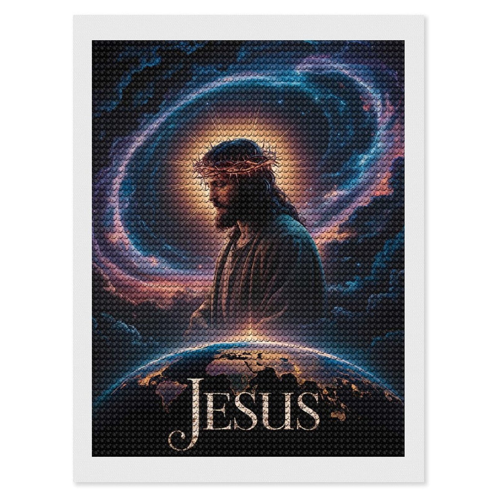 Junmoney Jesus Christ with Crown of Thorns Diamond Painting Canvas Set 12"x16", for Adults, Bedroom Decor, Good for Quiet Evenings, Festive Craft Gift