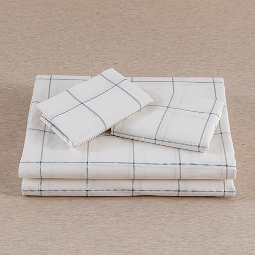 Miniatura 7 de JELLYMONI Juego de funda de edredón tamaño individual, funda de edredón de algodón a cuadros de 2 piezas con cierre de botón, 1 funda de edredón y 1