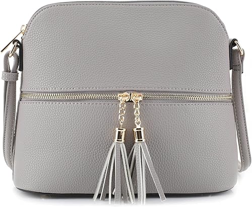 SG SUGU - Bolsa cruzada Lunar ligera y de tamaño mediano, forma de cúpula, bolsa de hombro con borla, bolsillo con cremallera, correa ajustable