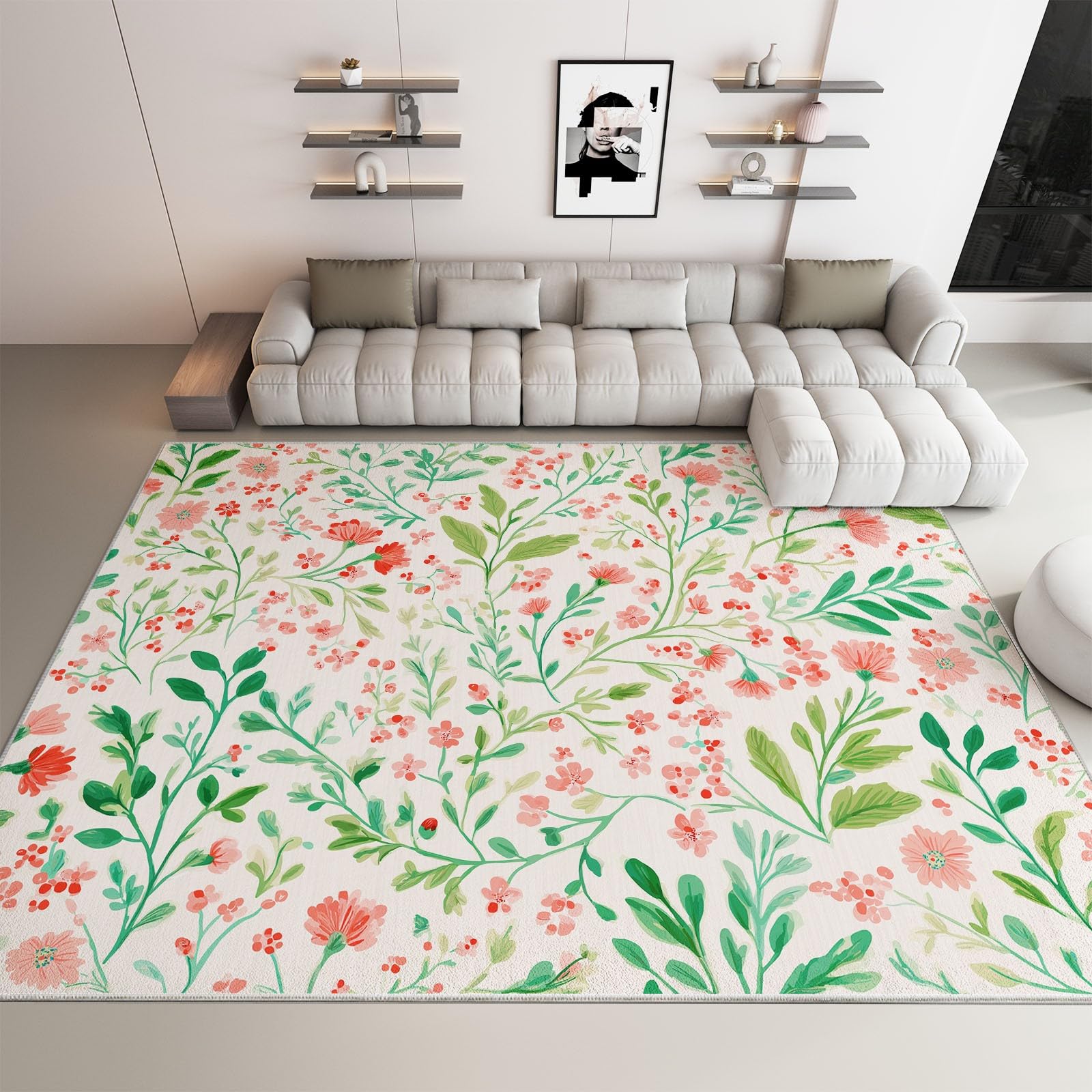 Tappeto per Donne e Adulti 140X200 CM Flanella Lavabile in Lavatrice, Antiscivolo, Anallergico, Casa Rurale Stile Botanico Floreale Cucina Soggiorno Tappeto