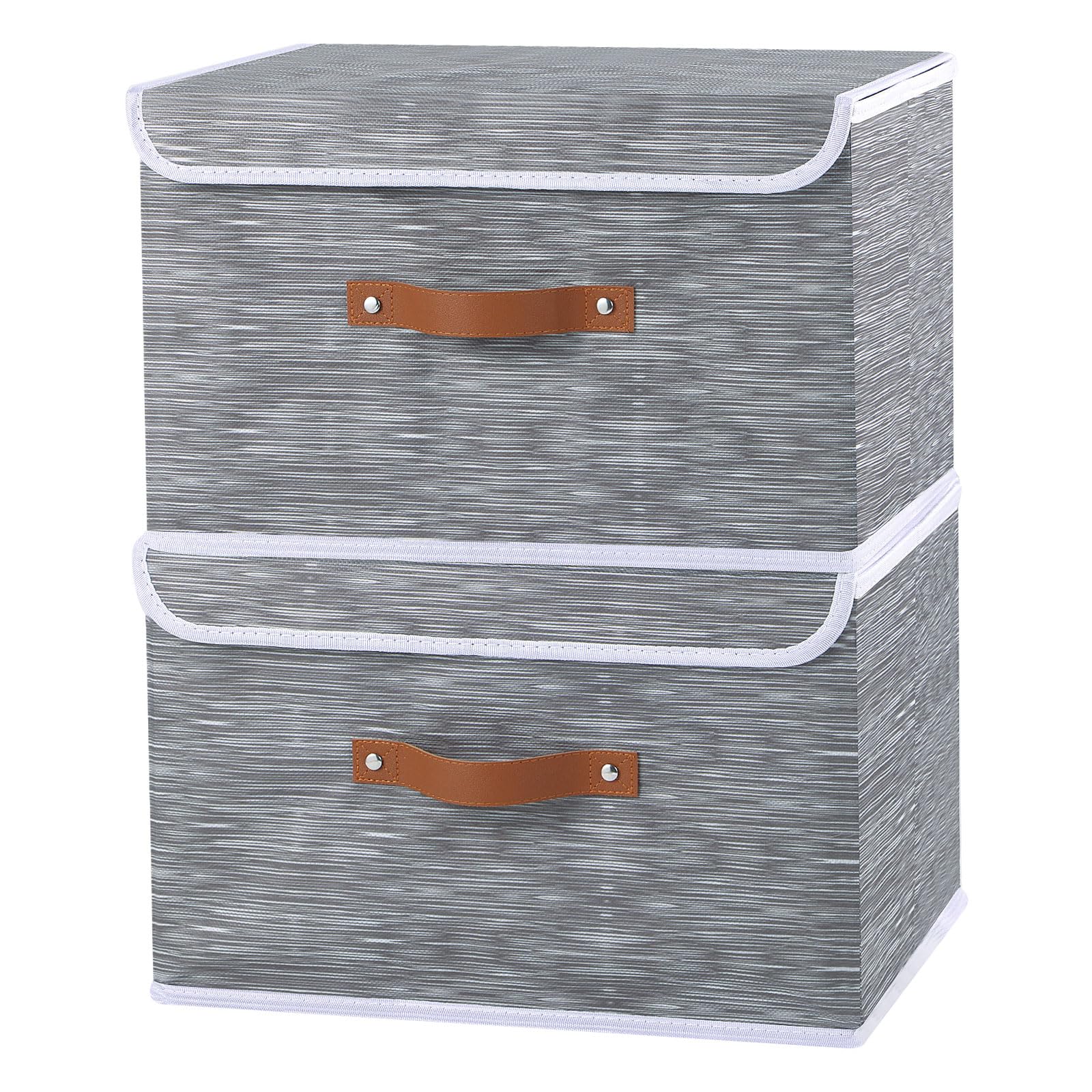OUTBROS 2 Caja Almacenaje, 33x23x20 cm Contenedores de Almacenamiento con Tapa, Cesta Organizadoras Armarios Plegables, Para Caixas para Guardar Ropa, Rayas Finas