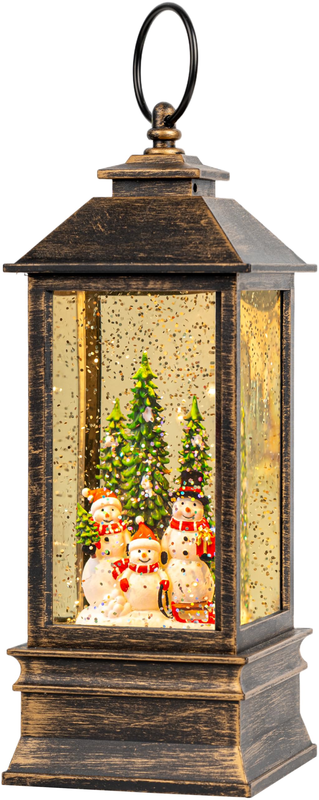 Linterna musical de globo de nieve de 10 pulgadas iluminada con muñeco de nieve familiar, linterna de agua con remolinos brillantes para decoración del hogar y regalo, funciona con pilas o alimentado