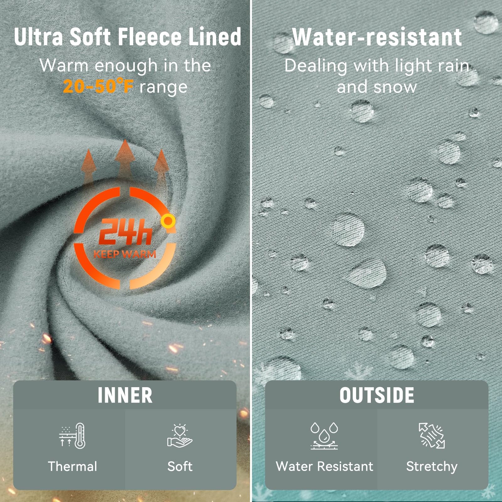 BALEAF Pantalones térmicos forrados de forro polar para hombre, impermeables, con bolsillos, para senderismo, para clima frío
