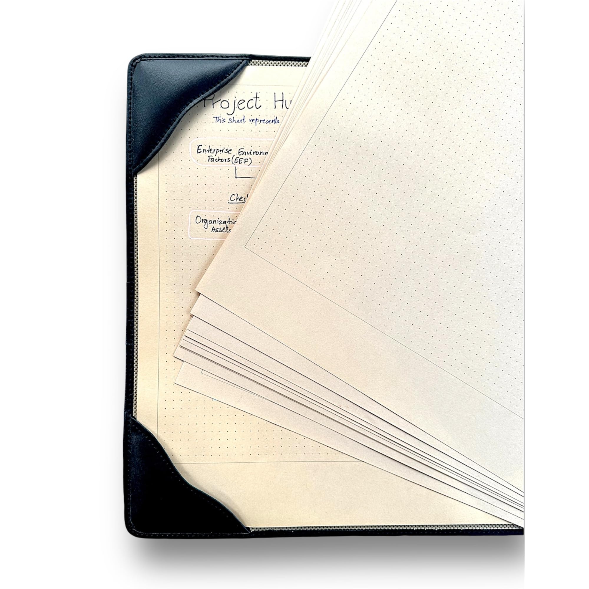 DESO A3 Leather Black Deskpad | Premium 120GSM Japanese Paper with Dot Grid Pattern | Great for Weekly, Daily Planning, Office Desk, Work Gift, DeskDiaryJournal 1