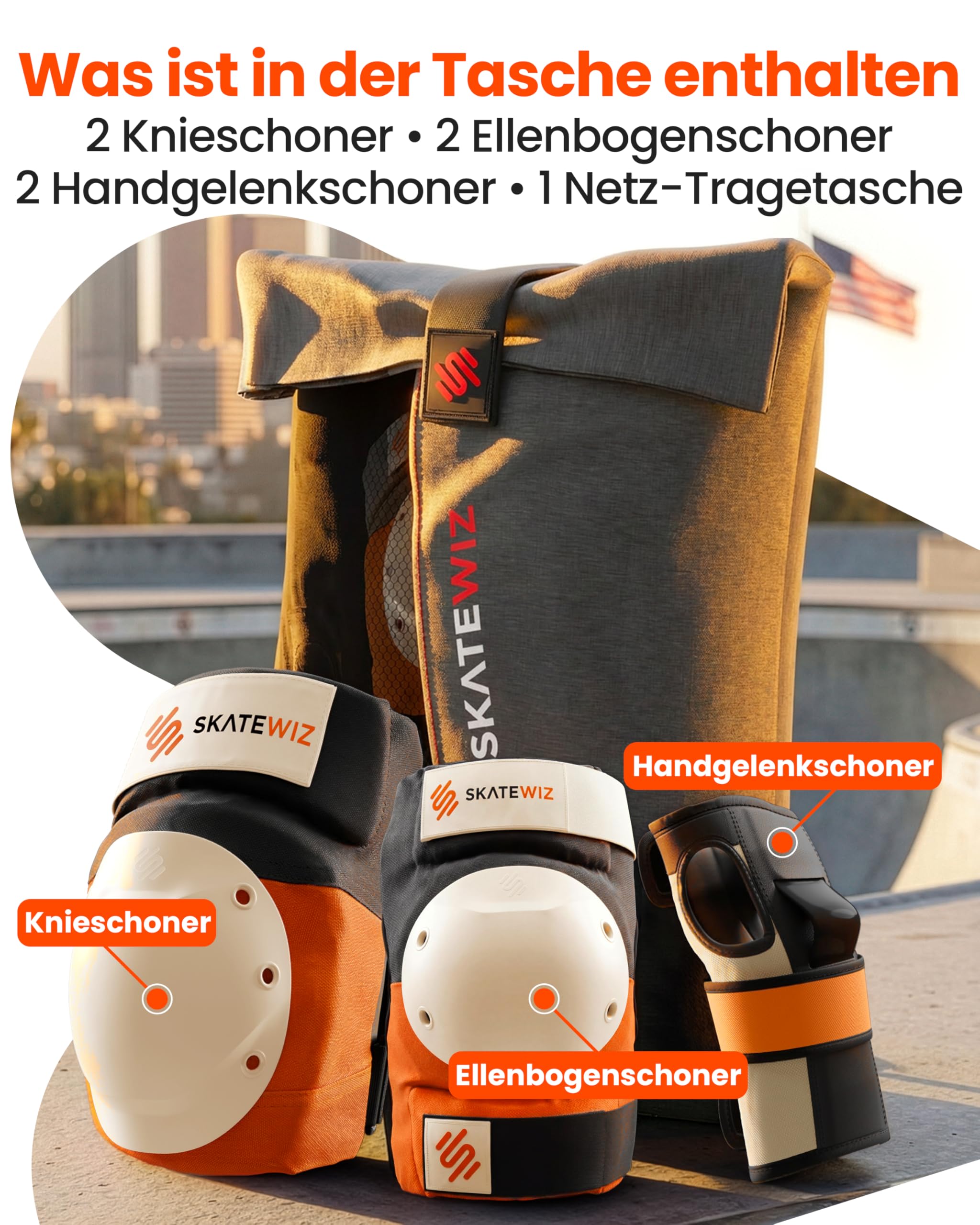 SKATEWIZ Inliner Schoner Erwachsene und Jugendliche mit Neopren-Sleeves - Protektoren Set [6er] SHIELD von Deutschem Hersteller entwickelt