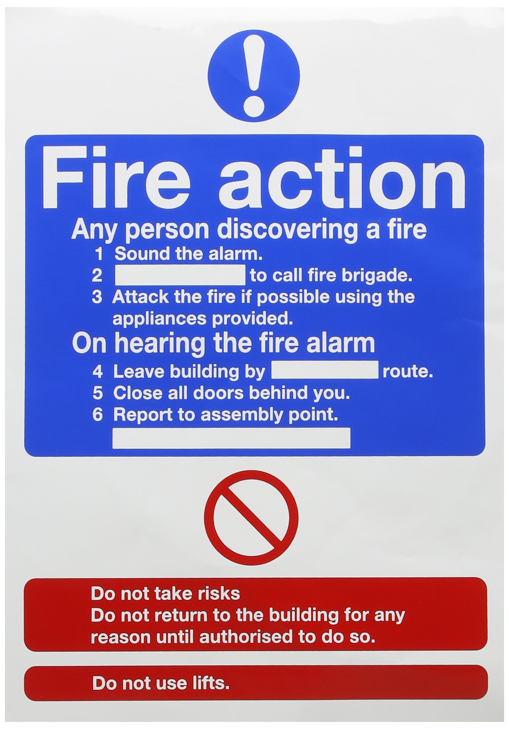 SIGNSLAB FR03550S Safety Sign "Fire Action", Words, Self Adhesive, A4
