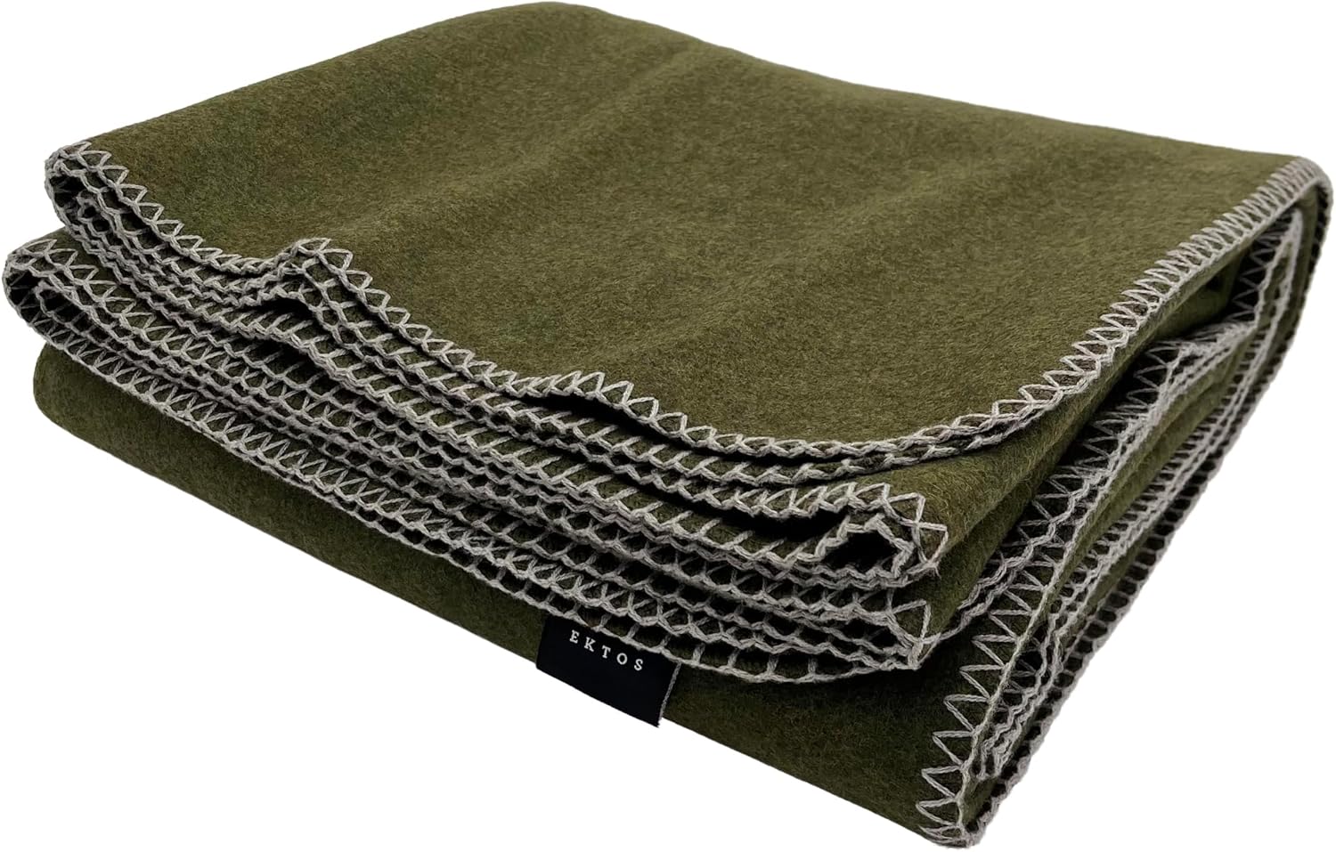 EKTOS 100% Virgin Wool Blanket, 90″ x 108″, Best Camp Bedding, Extra Large, Washable (Olive Green, King Size)