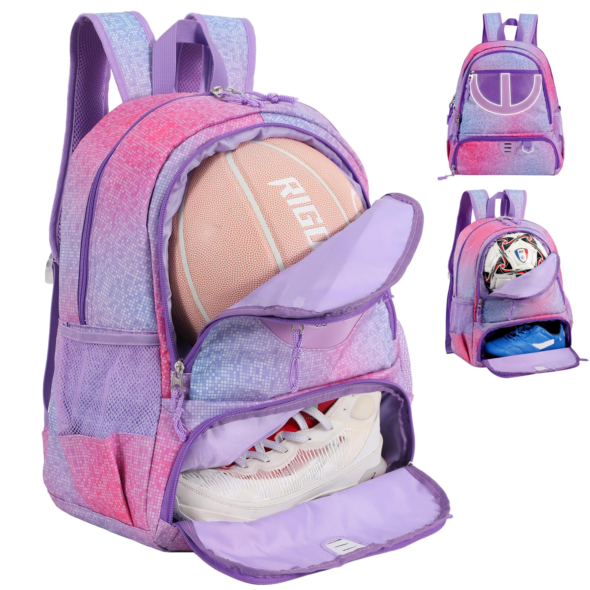 Basketballtasche für Damen und Herren, mit Ball- und Schuhfach, 30 l Fassungsvermögen, leicht, atmungsaktiv, für Mädchen und Jungen, Fußballtasche, Rucksack, passend für Volleyball, Fußball, Sport