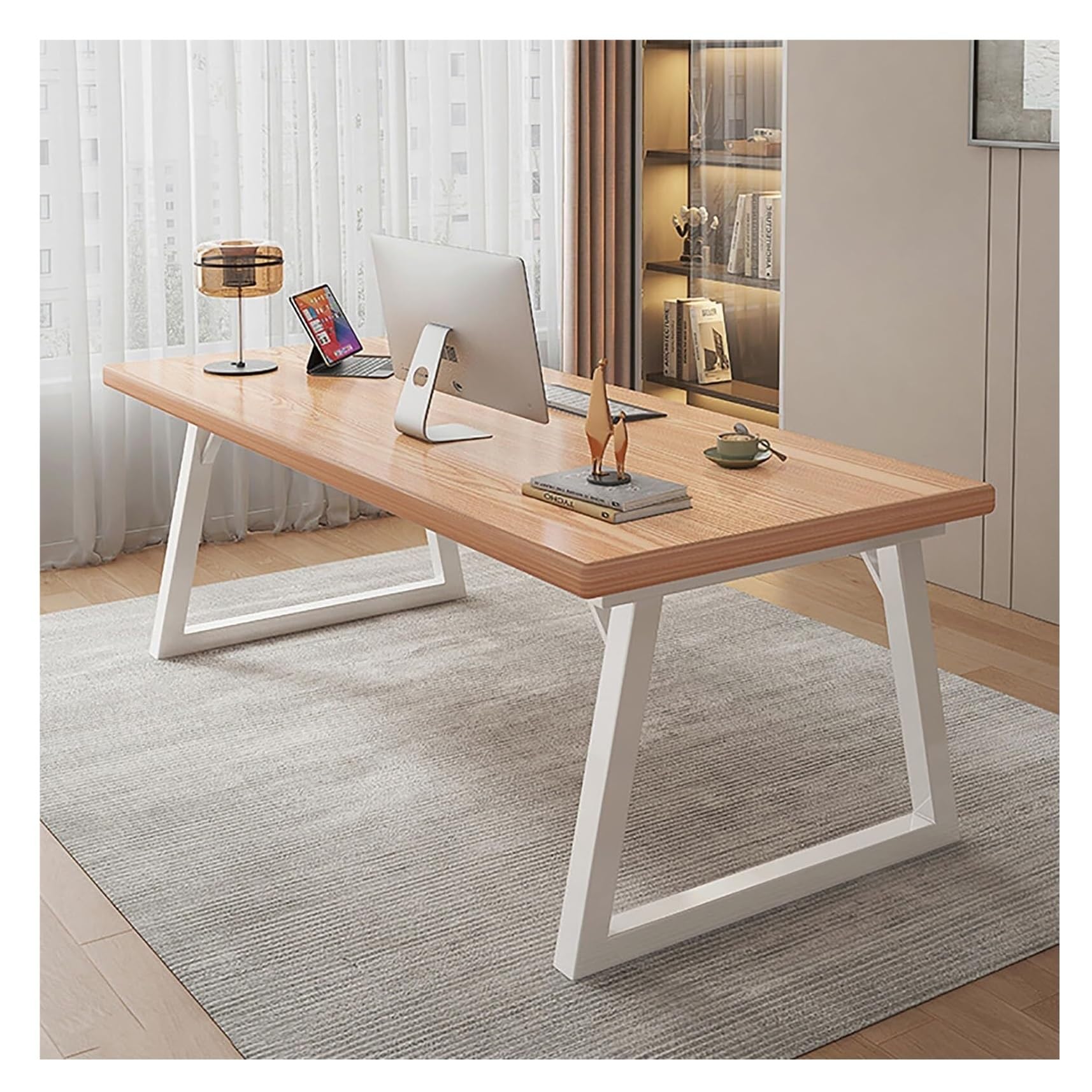 Wdsopk Wood+White Writing Study Desk Density Board Computer Desk Metal Legs Home Office Desk,Industrial Executive Desk Workstation Modern Writing Desk Table Laptop Table Office（-120X60x75cm）