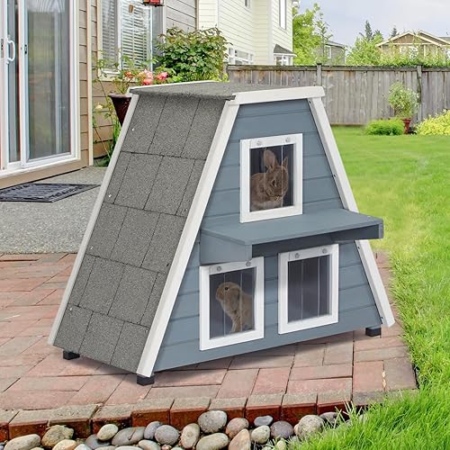 Petsfit Casa para gatos al aire libre resistente a la intemperie, casa para gatos con puerta de escape, casa para mascotas interiores y exteriores