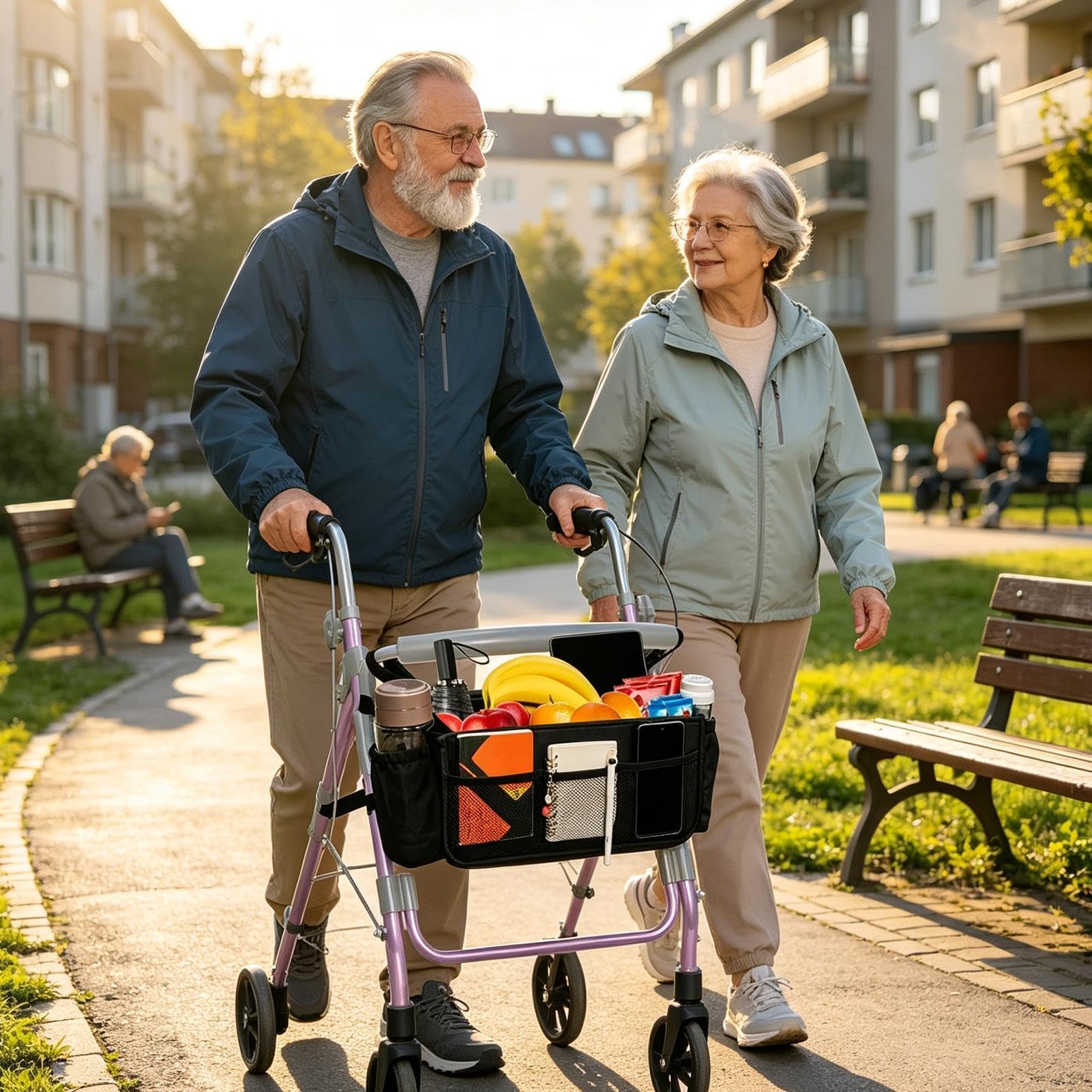 Borsa Rollator | Portatile Grande Capacità Impermeabile | Borsa Portaoggetti Deambulatore | Ideale per Anziani, Uscite, Shopping, Viaggi, Passeggiate in Ambienti Interni ed Esterni e Camminate Quotidi