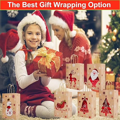 Miniatura 6 de Aidabli 24 bolsas de regalo de Navidad, bolsas de papel kraft de Navidad, bolsas de regalos de Navidad, pequeñas bolsas de regalo de Navidad con