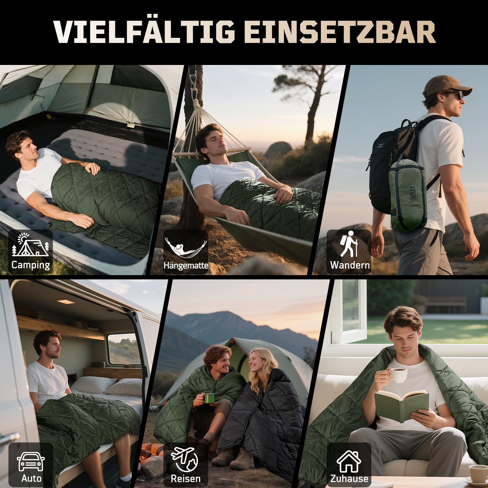 1TG Tactical Camping Decke, Outdoor Decke Ultraleicht,Campingdecke Wasserabweisend Kompakt für Wandern, Auto, Angeln, Camping, Büro (M -190x132CM L-158x208CM)