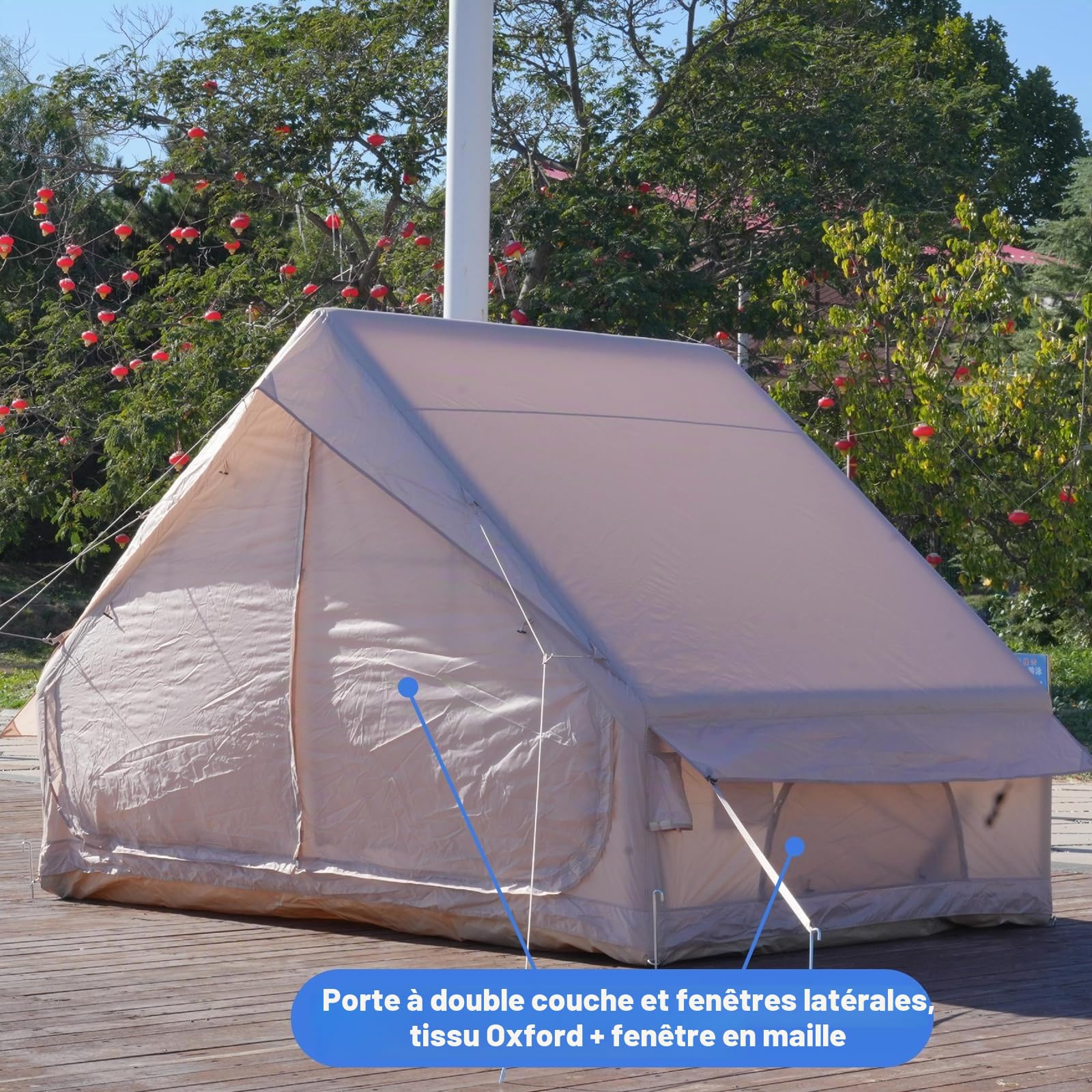 Tente gonflable pour camping avec pompe, tente de glamping d'air, installation facile, imperméable de 3 x 2,1 m, cabine Oxford pour 2 à 4 personnes avec fenêtre en maille.