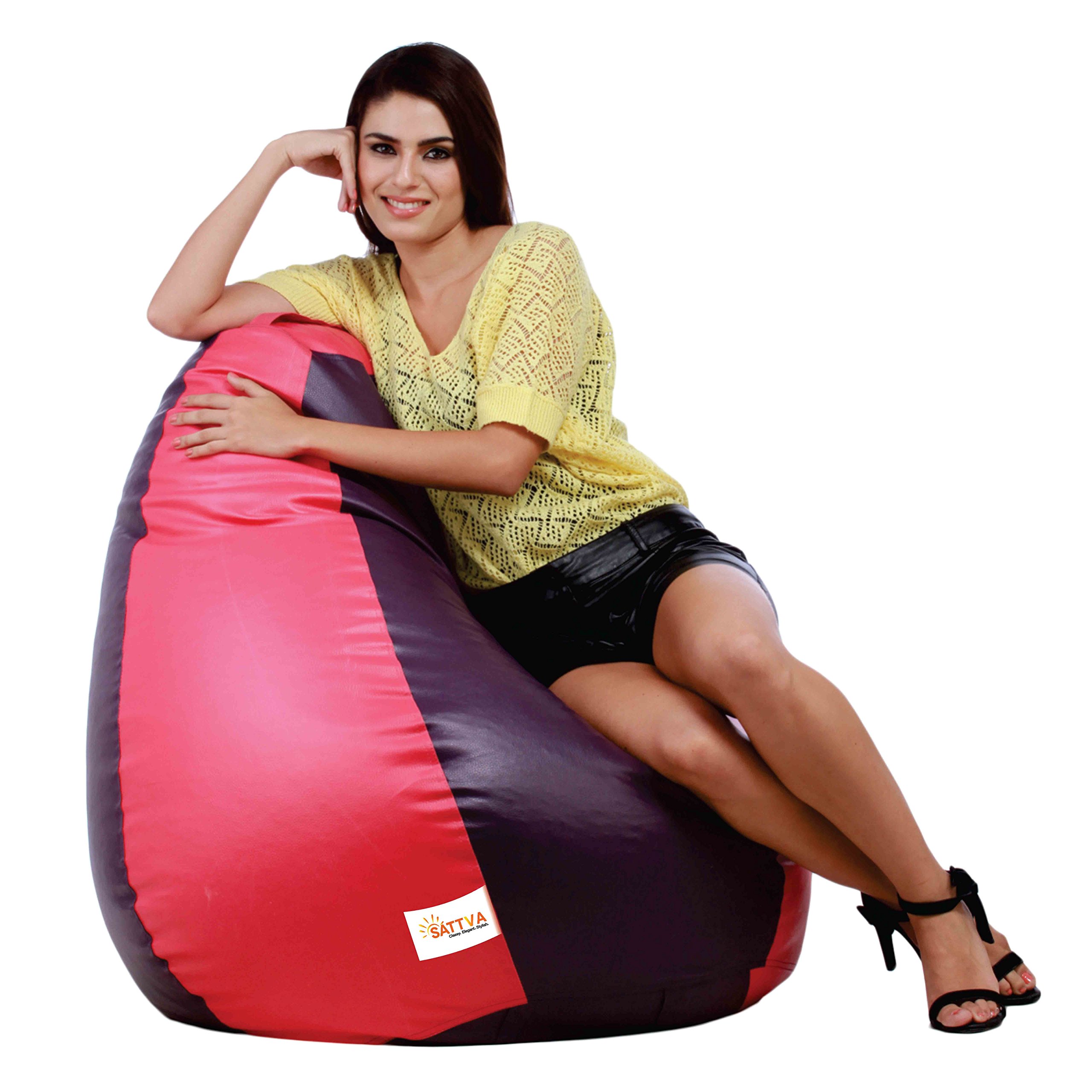 Sattva Classic XXL Bean Bag Filled with Beans | Dual Colour | Faux Leather Bean Bag Chair for Adults & Kids | Comfortable Seating for Home, Bedroom, Living Room, Office – Purple & Pink-image-15