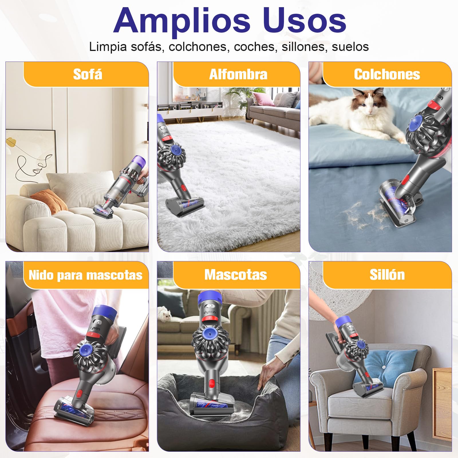 Mini Cepillo Motorizado para Dyson V10 V11 V15 V7 V8 Anti Enredos Mini Boquilla Turbina Escoba para Dyson Limpieza Colchones Tapicería Escaleras Automóvel Pelo de Mascota