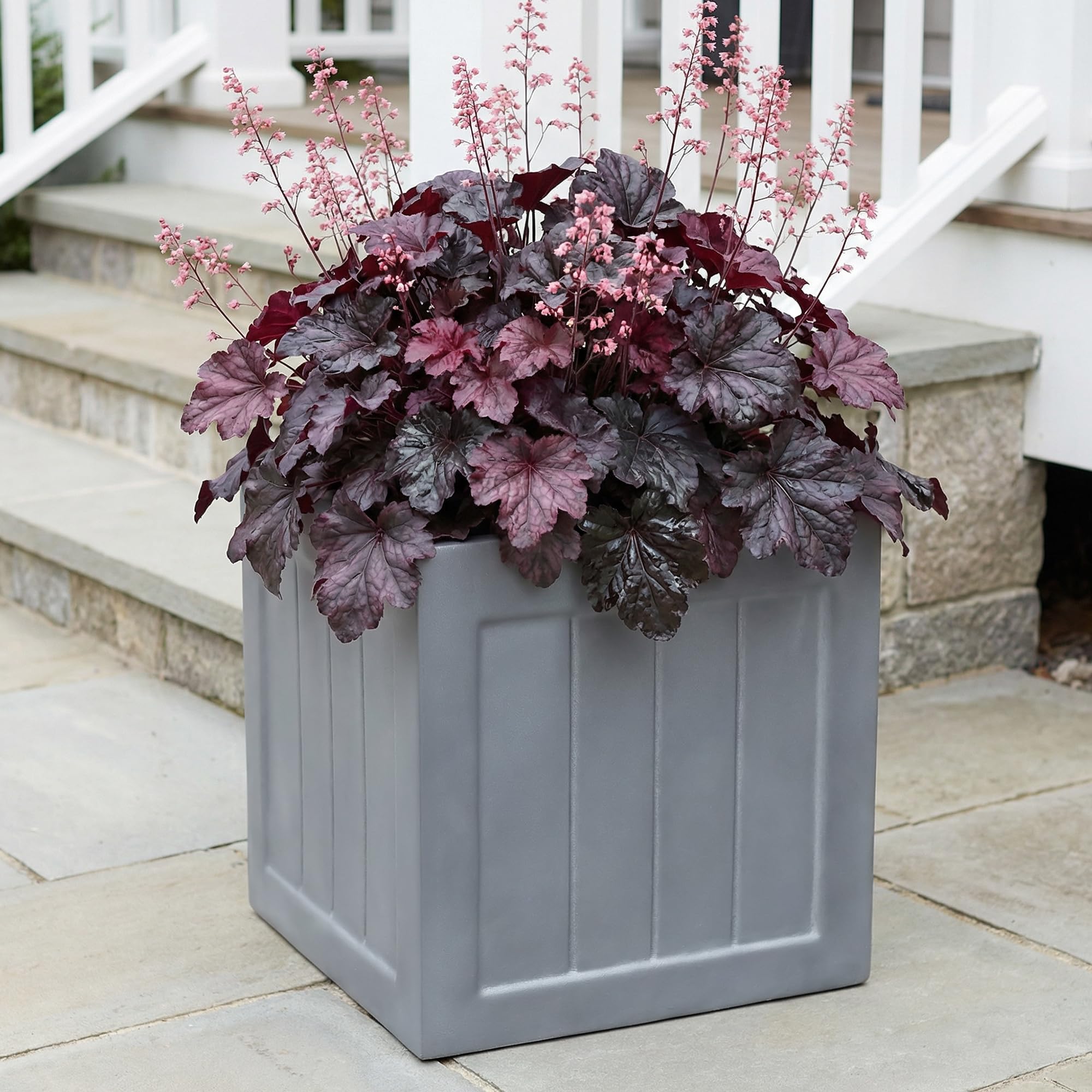 IDEALIST 45cm Planter | Grey Reinforced Stone Large Square Garden Planter | Plant Pot with Drainage | Faux Lead Regency Box L43 W43 H45 cm, 83 litres
