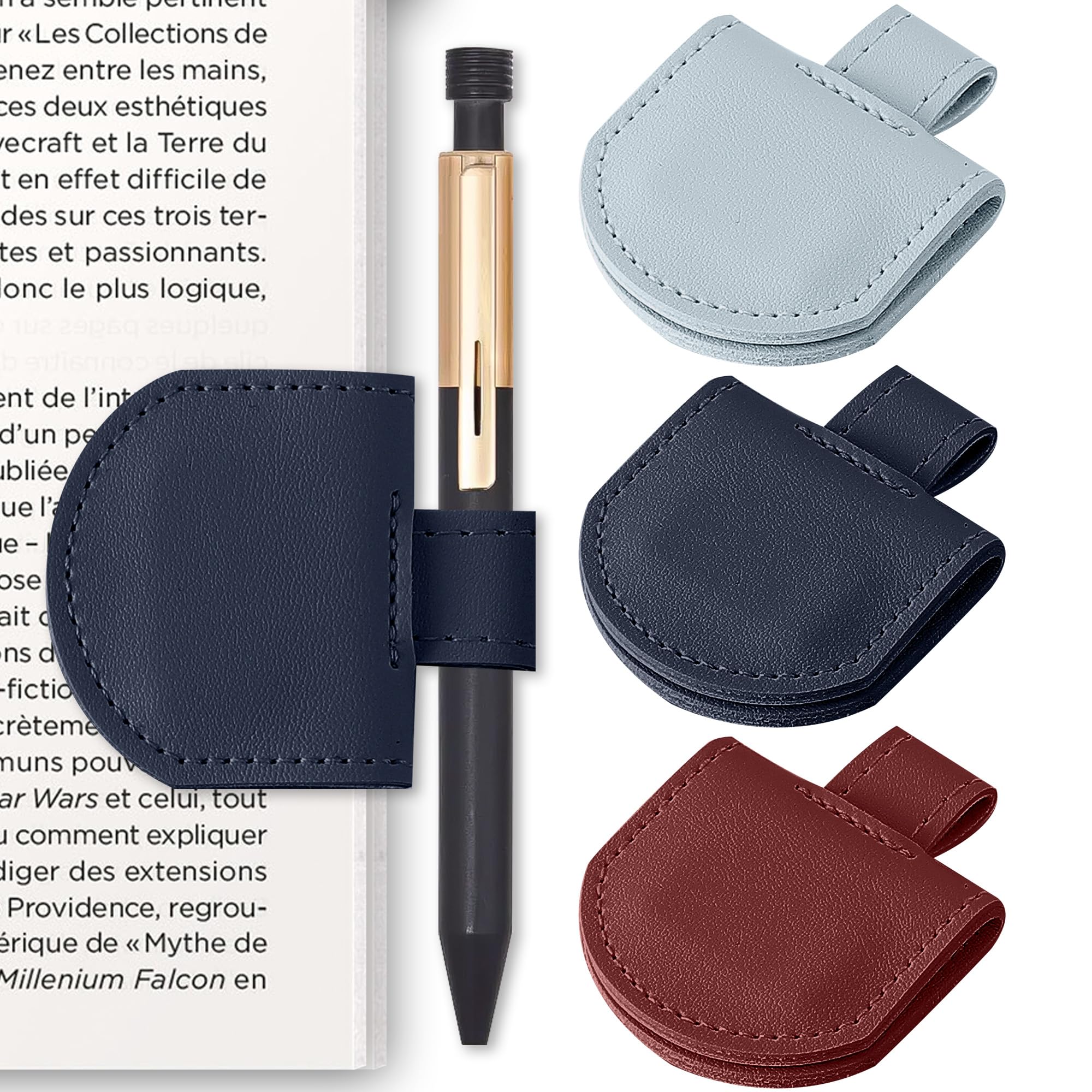 Litvana Magnetic Pen Holder for Notebook, 3 Pcs Leather Pencil Loop Holder for Notebooks Journals Calendars, Slim Size, Color Set B 3 Pcs