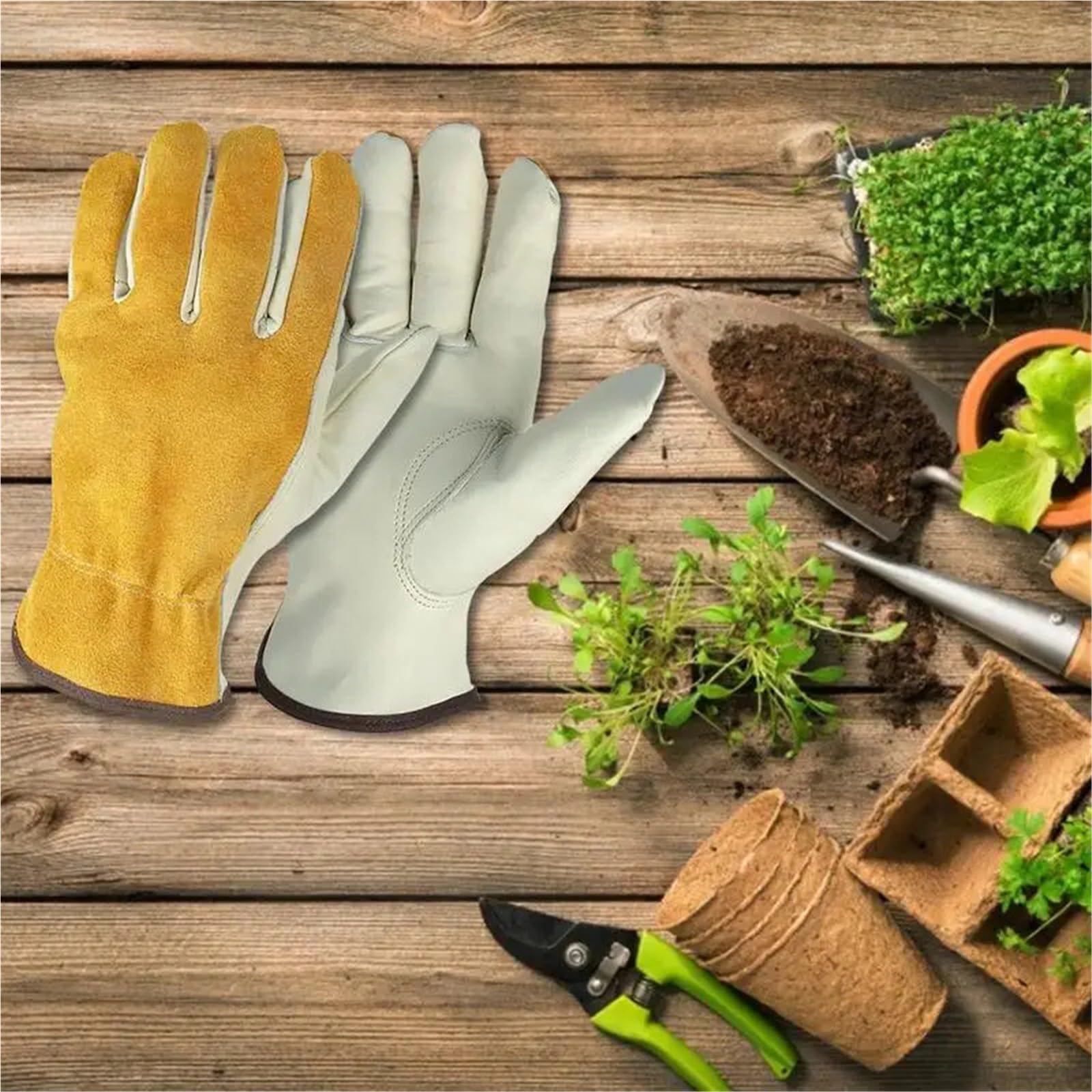 Gants de Jardinage， Gants de Travail en Cuir PU résistants aux Coups de Couteau, Gants de gréement renforcés Ultra-Fins imperméables(M 18cm)