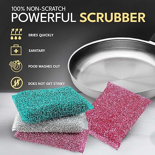 Miniatura 5 de Esponjas de cocina (paquete de 6 piezas)  Estropajos antiarañazos para limpiar platos  Almohadillas reutilizables para lavar platos y lavar platos