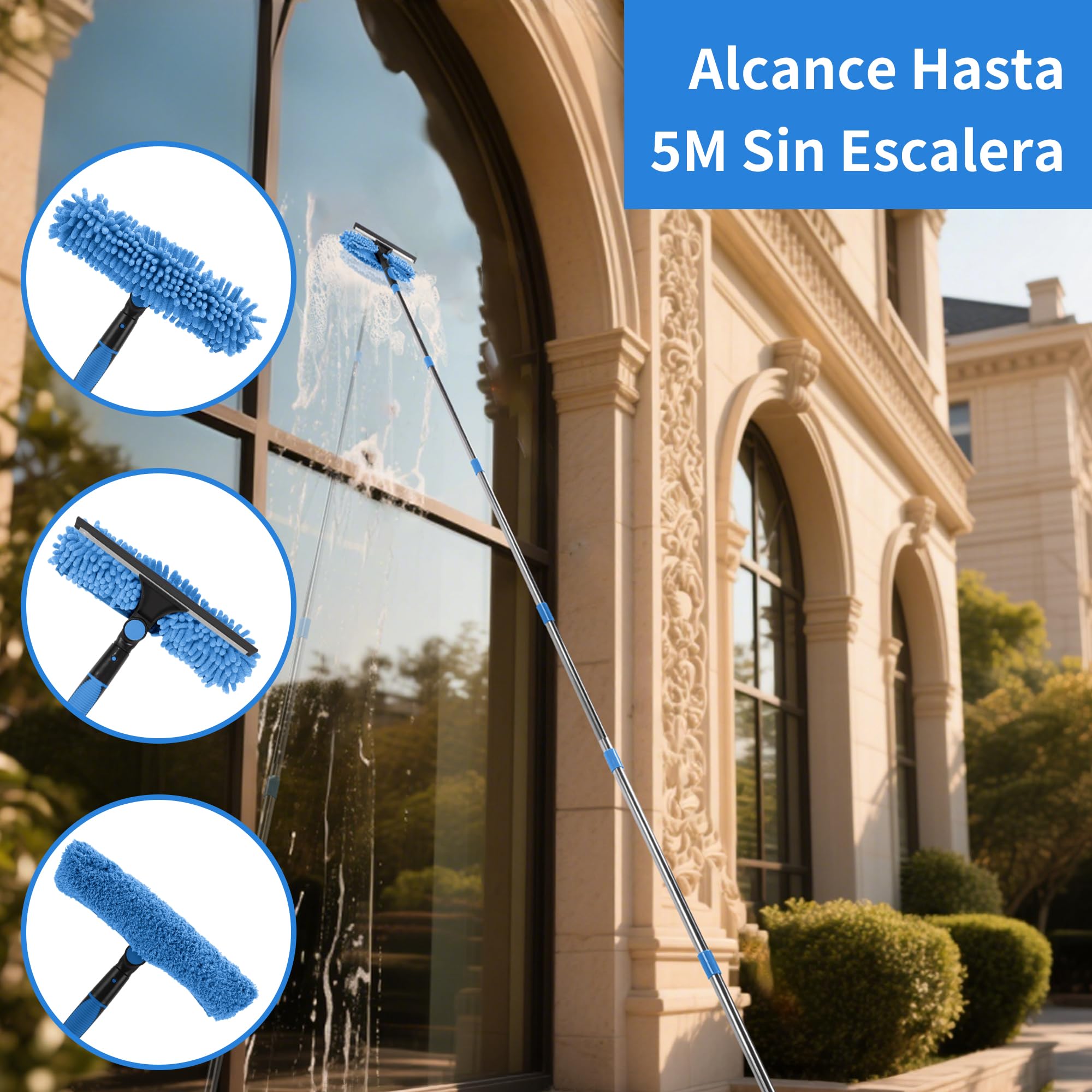 2 en 1 Limpiador Ventanas con Liquidación Ventana Alta Eficiencia Largo para Uso Comercial para el Uso del Hogar (Azul)