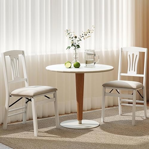 Miniatura 8 de Giantex Juego de 2 sillas de comedor plegables, sillas de cocina tapizadas que ahorran espacio con marco de madera de goma, cojín de asiento