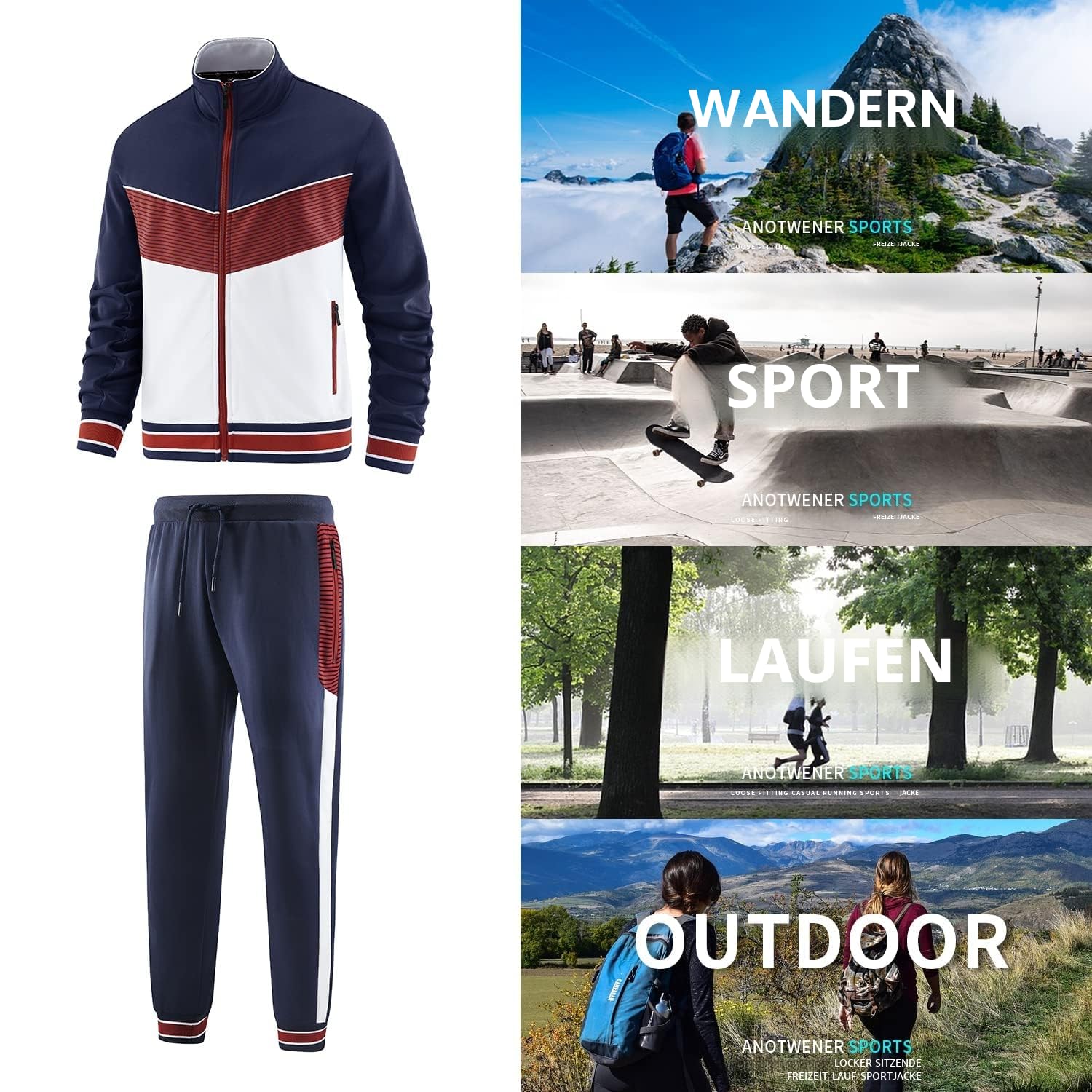 ANOTWENER Herren Trainingsanzüge Sets lässig lange Ärmel voller Reißverschluss Jacke und Jogginghose Jogginganzug Sport Outfits