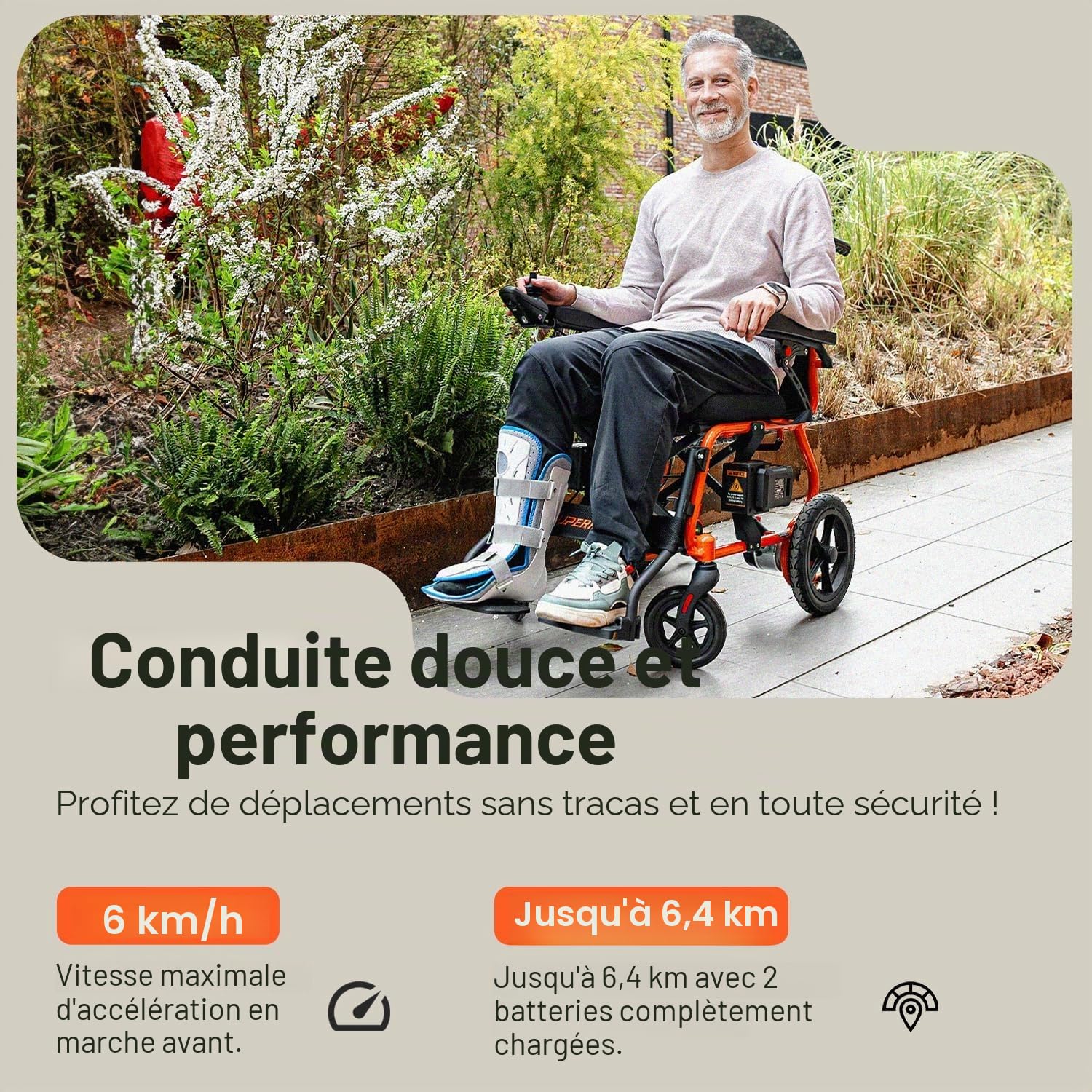 SuperHandy GoRide 2 Fauteuil roulant électrique, 150 kg, pliable | Seulement 19 kg; 2 moteurs sans balais de 250 W, rotation sur place, frein électromagnétique et design portable
