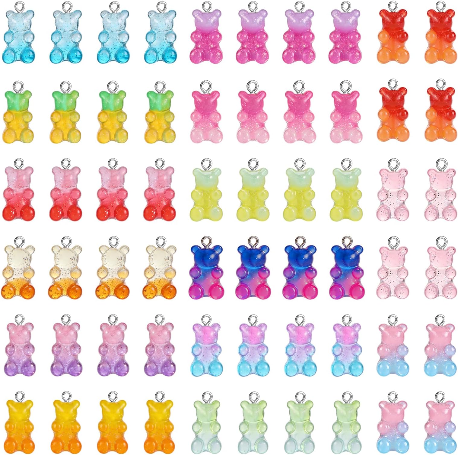 60pcs Gradient 3D Gummy DIY Bear Charms- Resin Bear Shaped Clay Pendants in 15 Colors Earring Bracelet Nacklace DIY Jewelry Making Pendants Nail Art Accessory for Adults DIY Handmade Crafting Gifts