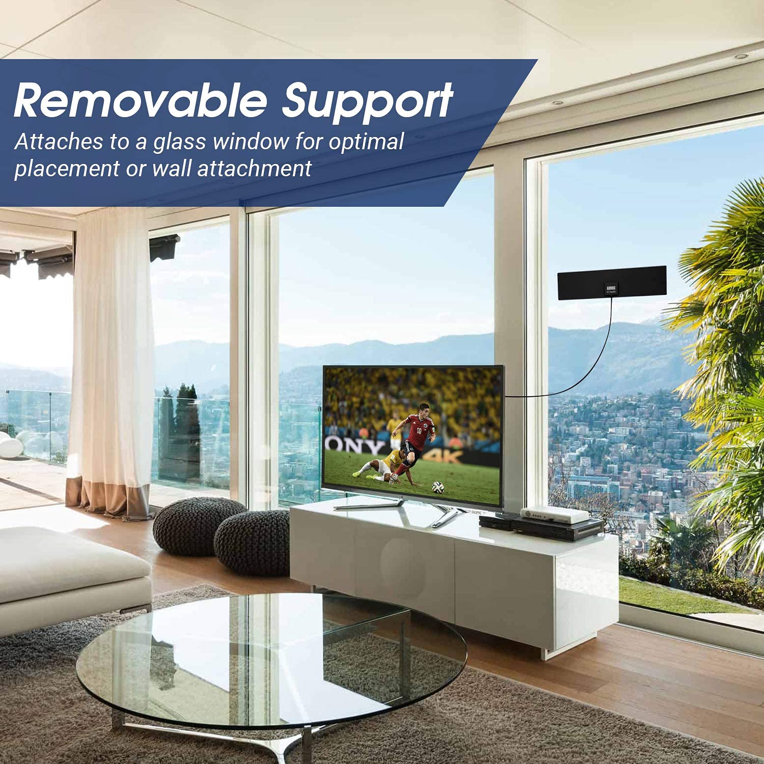 August DTA420 Antenna Extra Piatta Autoadesiva - Portatile da Interno/Esterno per TV Digitale HD/Ricevitore - Compatibile UHF - VHF AM/FM/DAB/DVB-T/DVB-T2 MPEG4 (H.264) - Nero