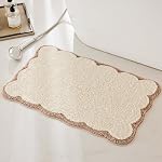 Ohocut Rug de runner à pétoncles en microfibre de luxe, Sable Beige Scalloped Pipe longue salle de bain Rug Boho Farmhouse Baignoire pour salle de bains, Tub, Évier, Douche, Antidérapant, Extra doux, Absorbant, 47x24