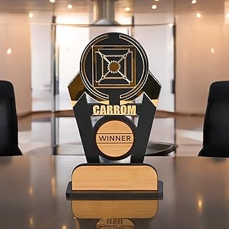 GKD Wooden & Acrylic Sports Winner Trophy - Carom - Ideal for Awards & Celebrations