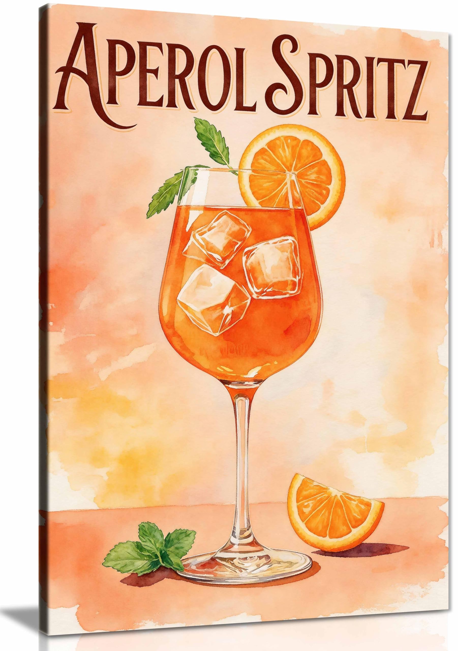Aperol Spritz Retro Cocktail Print Summer Bar Art Kitchen Framed Canvas Print, Pictures for Home Walls, Bedroom, Living Room & Bathroom Decor 76x51cm (30x20in)